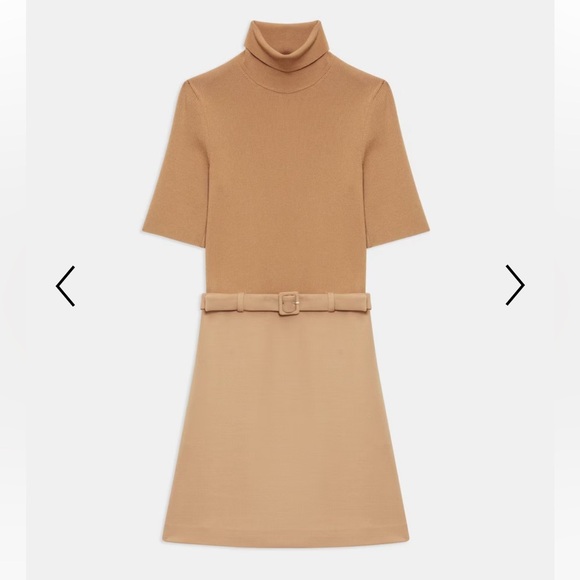 NWT THEORY Combo Dress in Bistretch Merino Wool Twill M camel - Picture 5 of 12